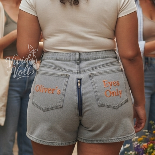 Women's Custom Embroidered Denim Party Shorts with Rear Zipper