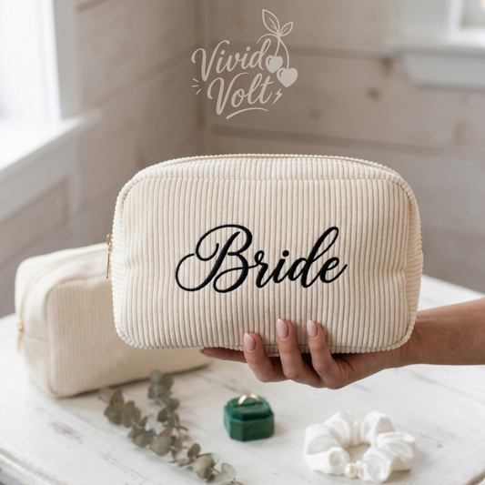 Personalized Embroidered Corduroy Makeup Bag