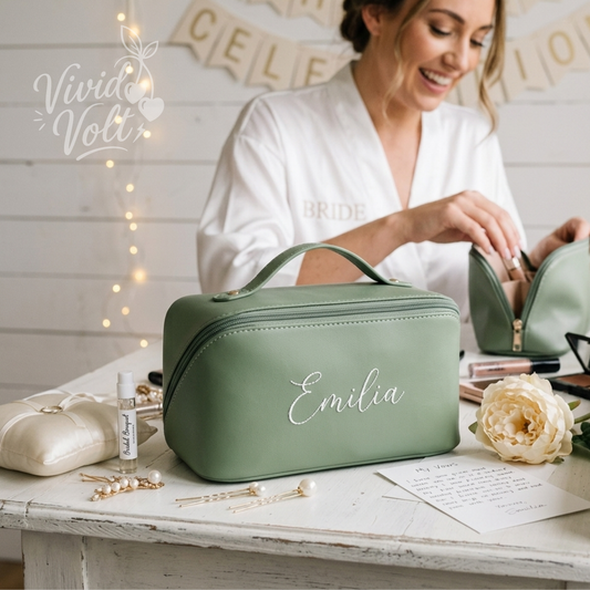 Personalized Embroidered Leather Toiletry/Makeup Bag
