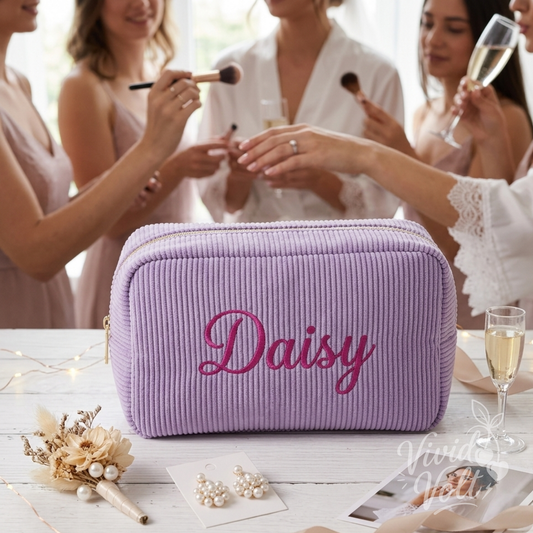 Personalized Embroidered Corduroy Makeup Bag