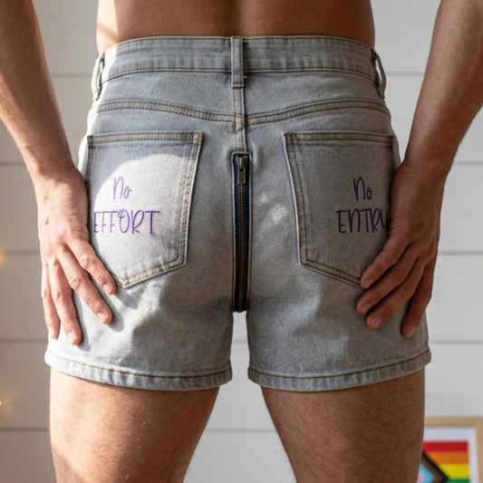 Men's Custom Embroidered Denim Party Shorts with Rear Zipper