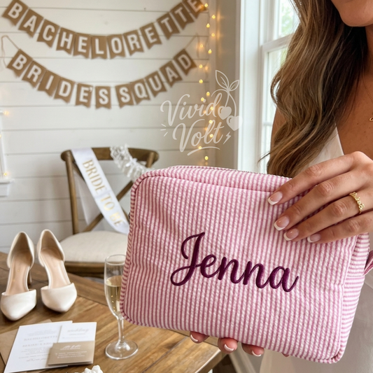 Custom Embroidered Striped Makeup Bag