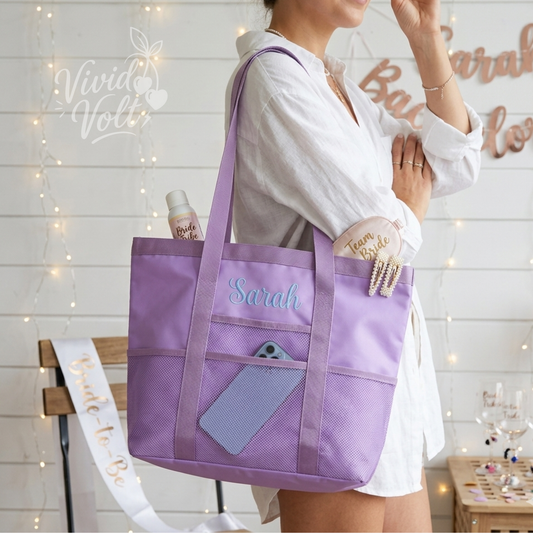Personalized Mesh Beach Tote or Travel Bag